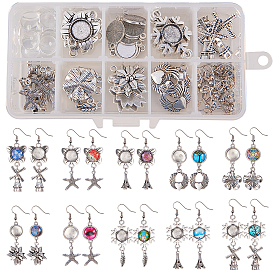 SUNNYCLUE DIY Earring Making, Tibetan Style Alloy Cabochon Connector Settings, Transparent Glass Cabochons, Iron Jump Rings and Brass Earring Hooks