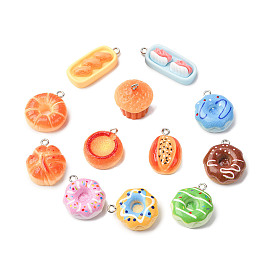 Непрозрачные подвески смолы, с платиновыми тоновыми железными петлями, набор подвесок в виде имитации хлеба для завтрака