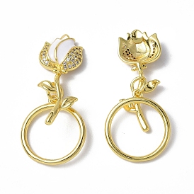 Латунные застежки-молнии из прозрачного кубического циркония, с эмалью, без кадмия, без никеля и без свинца, роза, реальный 18 k позолоченный