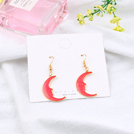 Enamel Crescent Moon Dangle Earrings, Light Gold Plated Alloy Jewelry for Women