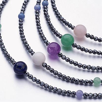 Gemstone Beaded Bracelets/Necklaces, with Non-Magnetic Synthetic Hematite Beads
