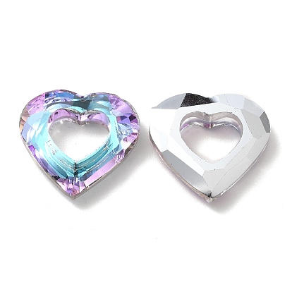 Electroplated Glass Pendants, Back Plated, Faceted Heart Charms