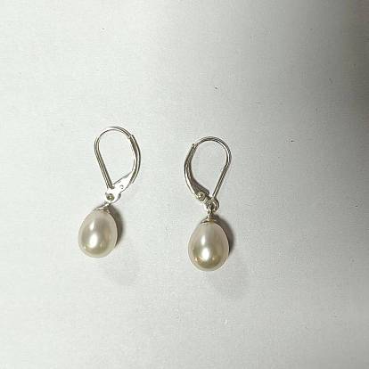 925 boucles d'oreilles à levier en argent sterling et perles naturelles pour femmes, larme