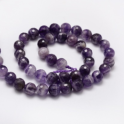 Faceted Round Natural Chevron Amethyst Bead Strands