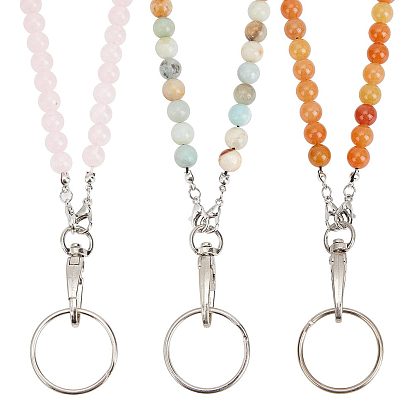 3шт 3 стильный держатель для визитных карточек из натурального розового кварца/цветочного амазонита/красного авантюрина и деревянных бусин, держатель удостоверения личности