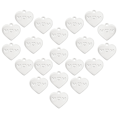 Mother's Day Theme, 304 Stainless Steel Charms, Heart with Word MOM