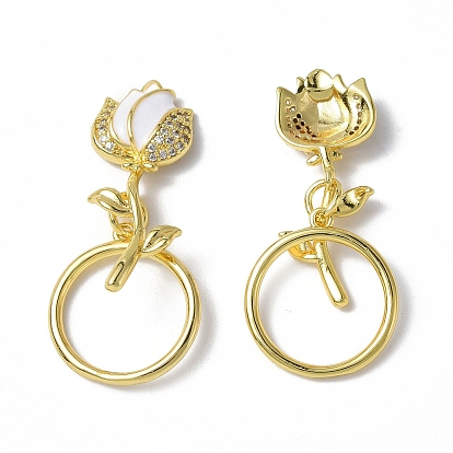 Латунные застежки-молнии из прозрачного кубического циркония, с эмалью, без кадмия, без никеля и без свинца, роза, реальный 18 k позолоченный