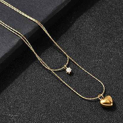 304 двухслойные ожерелья из нержавеющей стали с подвеской в виде сердца для женщин, ионное покрытие (ip)