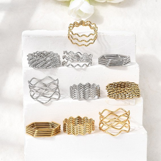 5 шт. 304 открытые манжеты из нержавеющей стали для женщин, волна, ионное покрытие (ip)