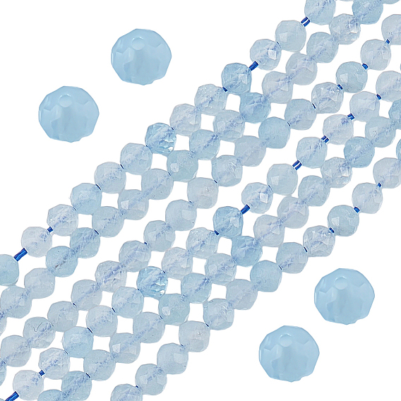 2 нити натуральные аквамариновые бусины нити, граненые, круглые