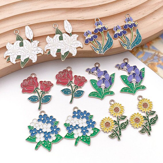 10 шт 5 стили подвески из сплава эмали, подвески в форме цветов, золотые