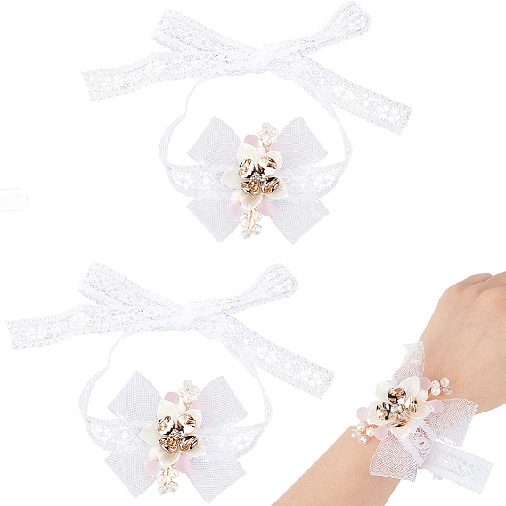 2шт. тканевые браслеты-корсажи, с пластиковой имитационной жемчужиной, ручной цветок для невесты или подружки невесты, свадьба, партийные украшения