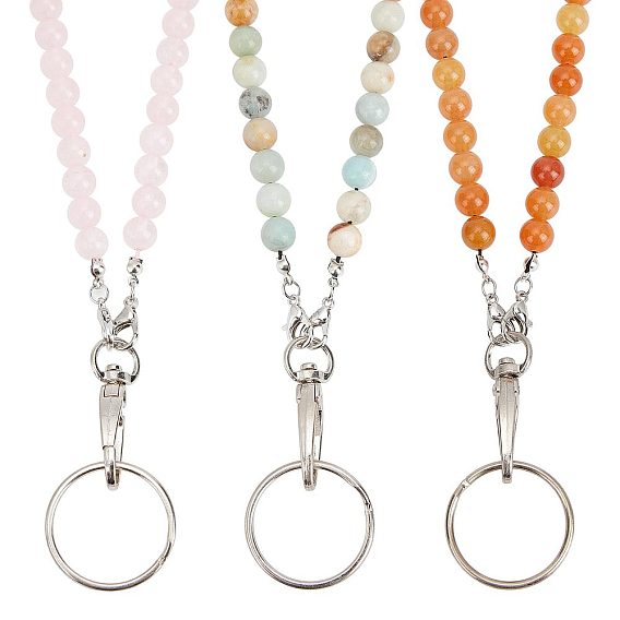 3шт 3 стильный держатель для визитных карточек из натурального розового кварца/цветочного амазонита/красного авантюрина и деревянных бусин, держатель удостоверения личности