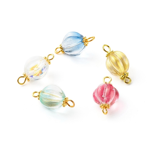 Glass Links Connectors, with Golden Brass Eye Pins & Tibetan Style Alloy Spacer Bead, Pumpkin