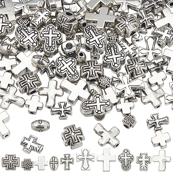 100 шт 10 стили бусины из сплава в тибетском стиле, крестик