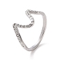 Crystal Rhinestone Wave Finger Ring, 304 Stainless Steel Jewelry for Women