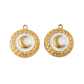 304 нержавеющей стальной эмали подвески, плоская круглая с лунными подвесками, ионное покрытие (ip), реальный 18 k позолоченный