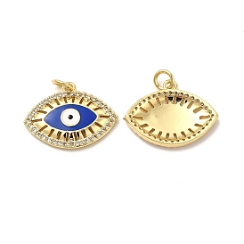 Brass Micro Pave Cubic Zirconia Pendants, with Enamel & Jump Ring, Evil Eye Charm, Golden