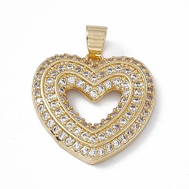 Rack Plating Brass Micro Pave Cubic Zirconia Pendants, Cadmium Free & Lead Free, Long-Lasting Plated, Heart Charm