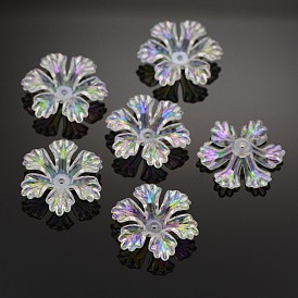 AB Color Plated Eco-Friendly Transparent Acrylic Bead Caps, 6-Petal, 26.5x26.5x7mm, Hole: 1.5mm, about 333pcs/500g