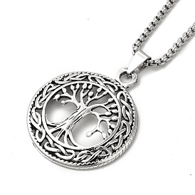 Alloy Tree of Life Pandant Necklace with Titanium Steel Box Chains, Gothic Jewelry for Men Women