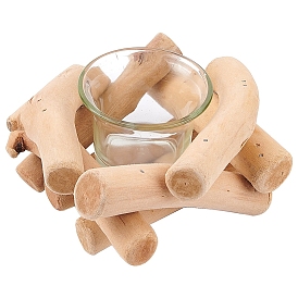 Gorgecraft Natural Wooden Candle Holders, with Glass Cup, Rustic Country Style, for Home Decorations
