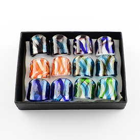 Handmade Silver Foil Lampwork Wide Band Rings, 17~19mm, about 12pcs/box