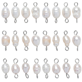 30шт. Подвески с разъемом из натурального культивированного пресноводного жемчуга, рисовые ссылки, из нержавеющей стали с цветным покрытием 304 двойные петли из нержавеющей стали