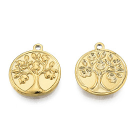 304 подвески из нержавеющей стали, плоские круглые с дерева жизни