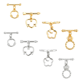 8Set 4 Style Brass Toggle Clasps, Long-Lasting Plated, Flower, Cadmium Free & Lead Free