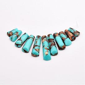 Assembled Bronzite and Synthetic Turquoise Beads Strands, Graduated Fan Pendants, Focal Beads