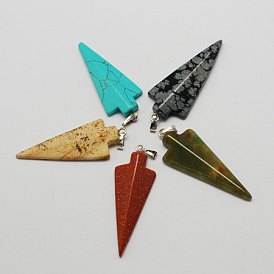 Gemstone Pendants, with Brass Clasps, Mixed Style, Triangle, Mixed Stone, 45x18x6mm, hole: 5x2mm