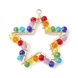 Perles de verre pendentifs étoiles en laiton enveloppés de fil de cuivre, réel 18 k plaqué or