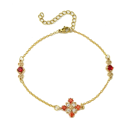 Brass Pave Cubic Zirconia Cable Chains Rhombus Link Bracelets