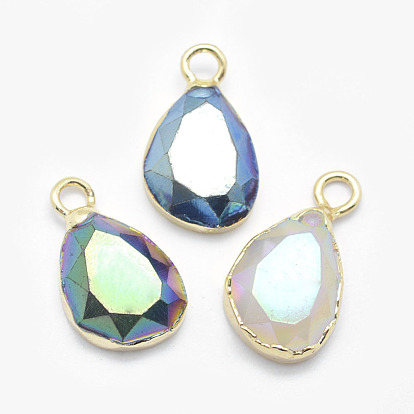 Гальванизированные подвесные агатовые подвески, с латунной фурнитурой , граненые, капля, золотые