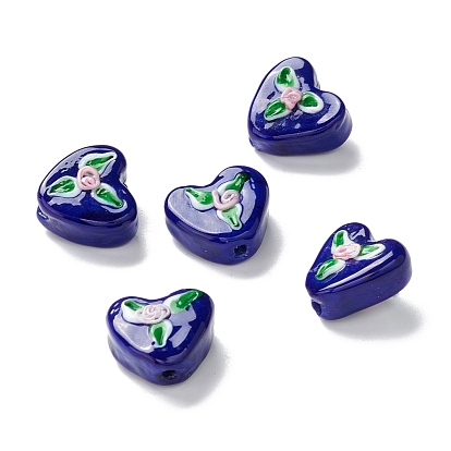 Handmade Lampwork Beads, Heart with Flower