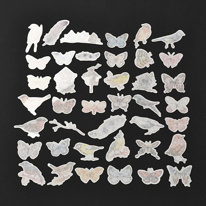 40Pcs Paper Adhesive Stickers Set, Bird & Butterfly & Feather & Branch Pattern, for DIY Scrapbook