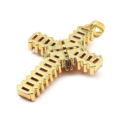 Rack Plating Real 18K Gold Plated Brass Pendants, with Cubic Zirconia, Long-Lasting Plated, Lead Free & Cadmium Free, Cross