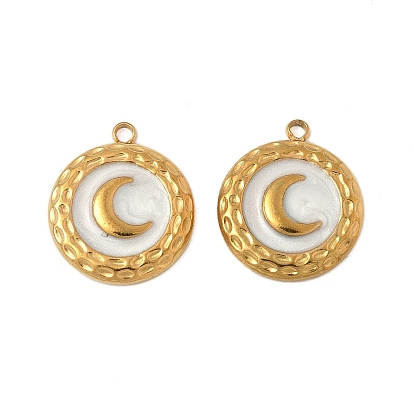 304 нержавеющей стальной эмали подвески, плоская круглая с лунными подвесками, ионное покрытие (ip), реальный 18 k позолоченный