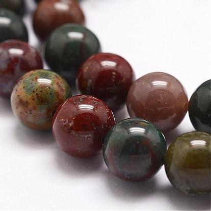 Natural Indian Bloodstone Beads Strands, Heliotrope Stone Beads, Round