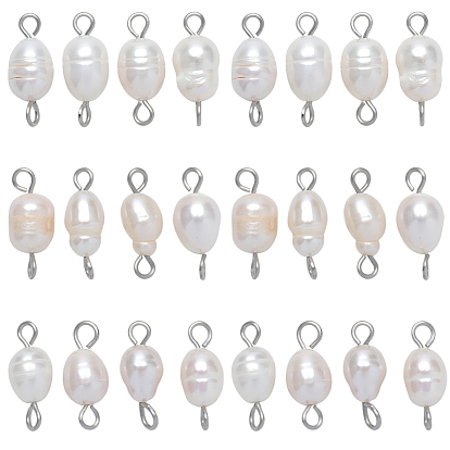 30шт. Подвески с разъемом из натурального культивированного пресноводного жемчуга, рисовые ссылки, из нержавеющей стали с цветным покрытием 304 двойные петли из нержавеющей стали
