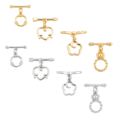 8Set 4 Style Brass Toggle Clasps, Long-Lasting Plated, Flower, Cadmium Free & Lead Free
