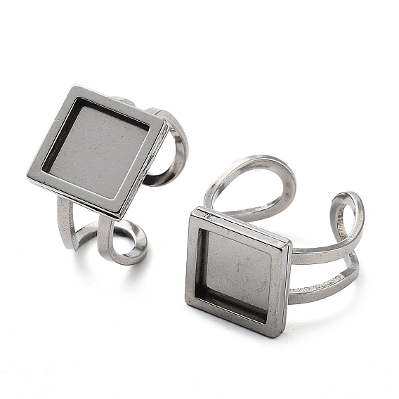 304 Stainless Steel Cuff Pad Ring Settings, Square
