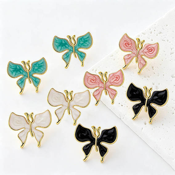 304 Stainless Steel Enamel Butterfly Stud Earrings for Women, Golden