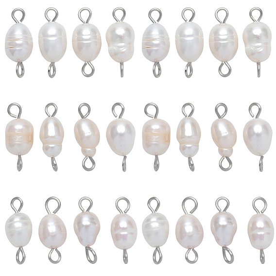30шт. Подвески с разъемом из натурального культивированного пресноводного жемчуга, рисовые ссылки, из нержавеющей стали с цветным покрытием 304 двойные петли из нержавеющей стали