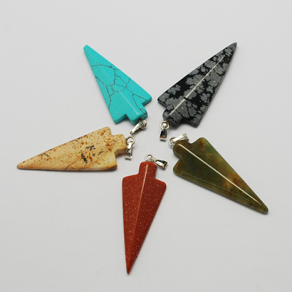 Gemstone Pendants, with Brass Clasps, Mixed Style, Triangle, Mixed Stone, 45x18x6mm, hole: 5x2mm