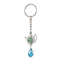 Natural Green Aventurine & Glass Pendant Keychain, Iron Split Key Rings, Teapot