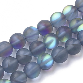 Synthetic Moonstone Beads Strands, Holographic Beads, Dyed, Frosted, Round