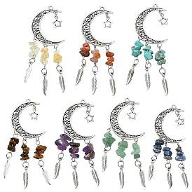7Piezas de decoraciones colgantes de luna con piedras preciosas naturales y sintéticas, con fornituras de aleación, plata antigua y platino