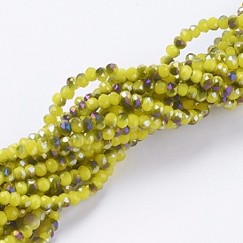 Electroplate Glass Beads Strands, Half Rainbow Plated, Faceted, Rondelle